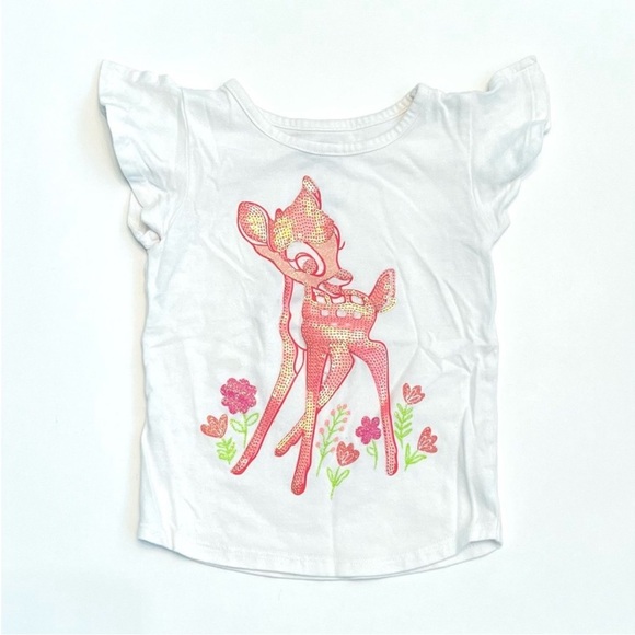 DISNEY BAMBI White Tee with Sequins & Floral Design KIDS Girls 2T - SO CUTE! - Picture 4 of 4